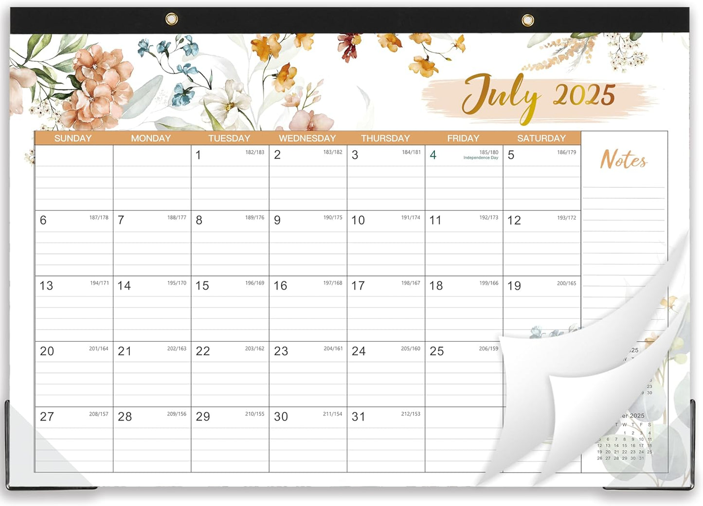 2025-2026 Large Desk Calendar: Ruled Blocks, Tear Off, Green Leaves Design