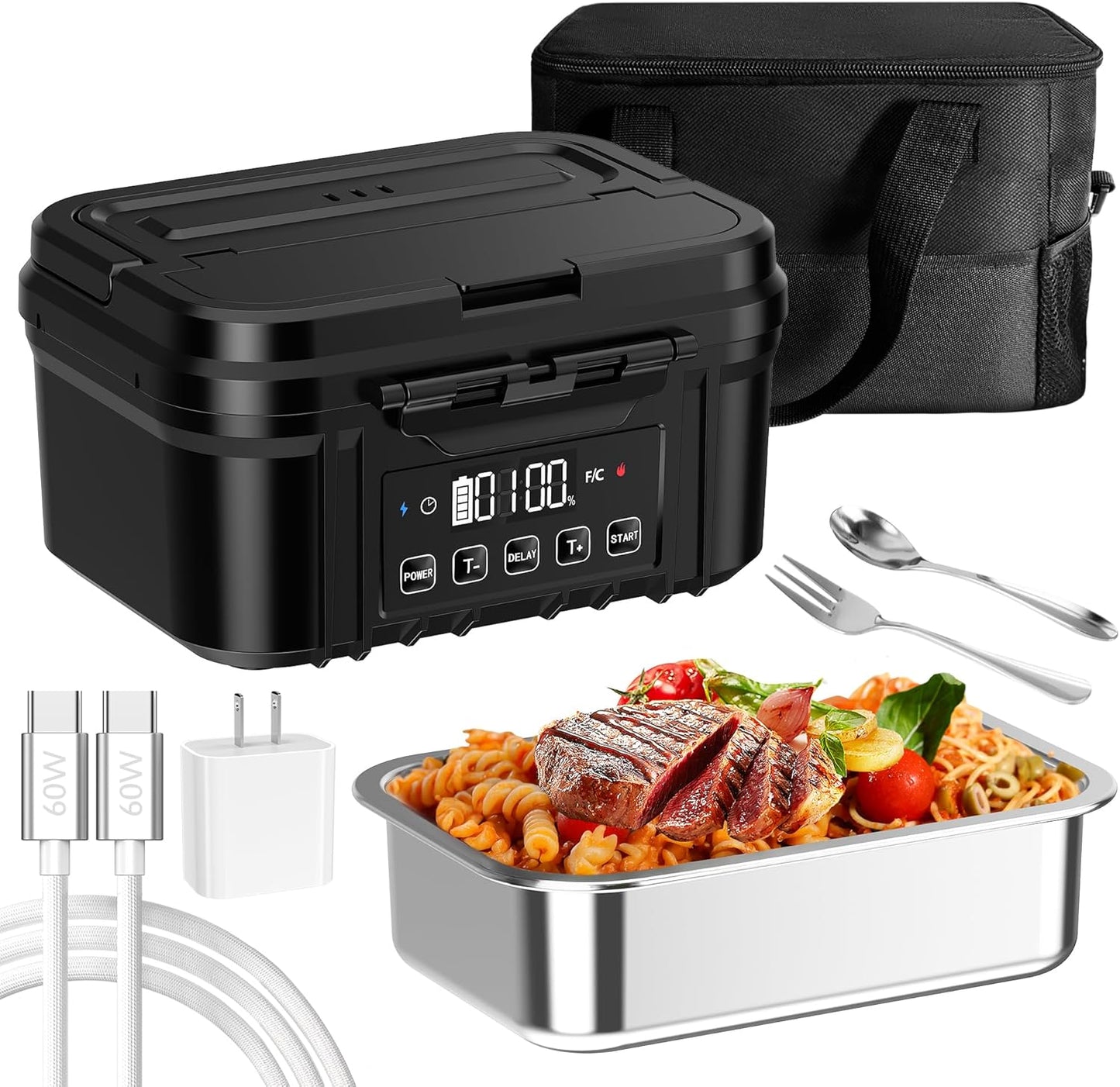 Cordless Electric Lunch Box for Adults - Battery-Powered Food Warmer