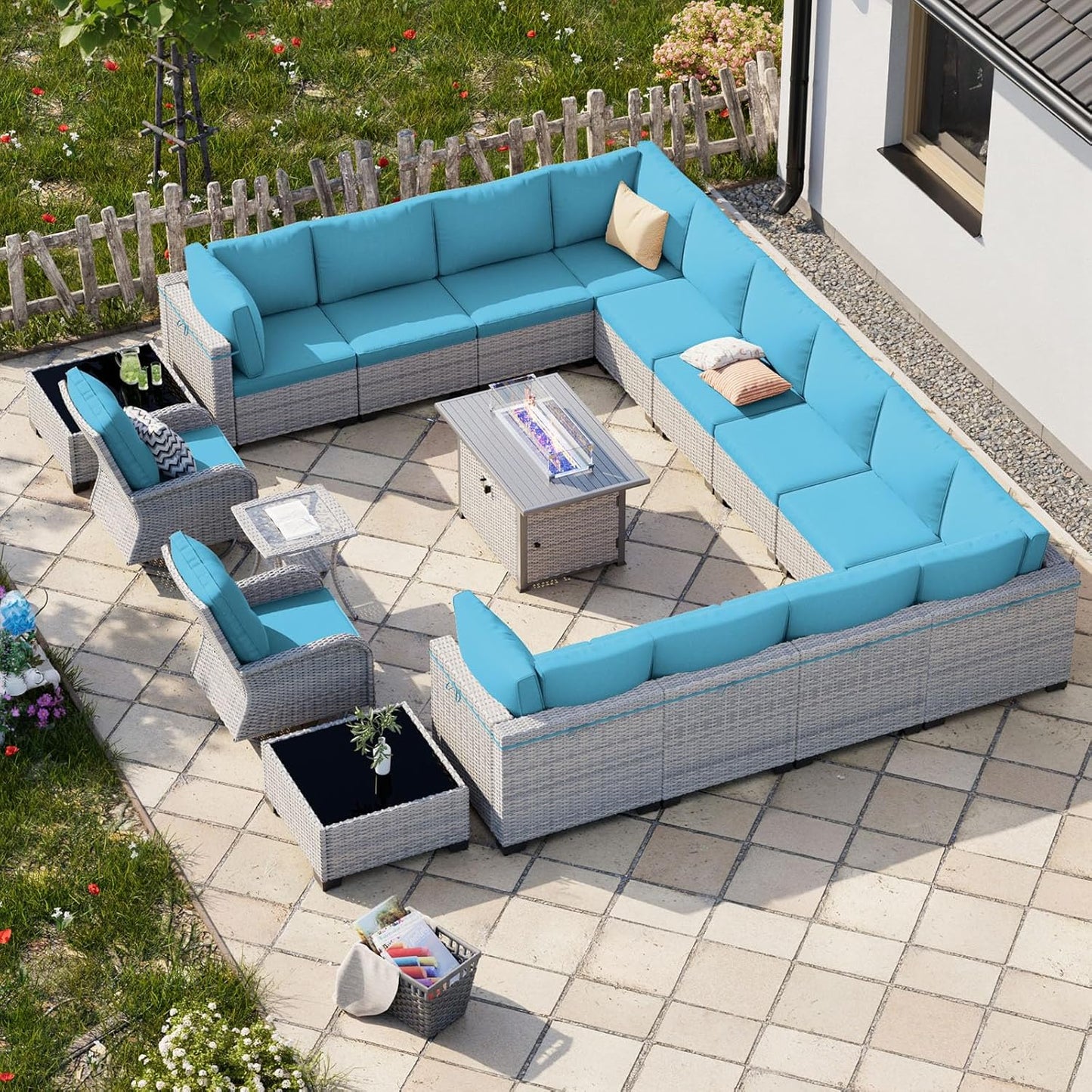 18-Piece Outdoor Patio Furniture Set with Fire Pit Table