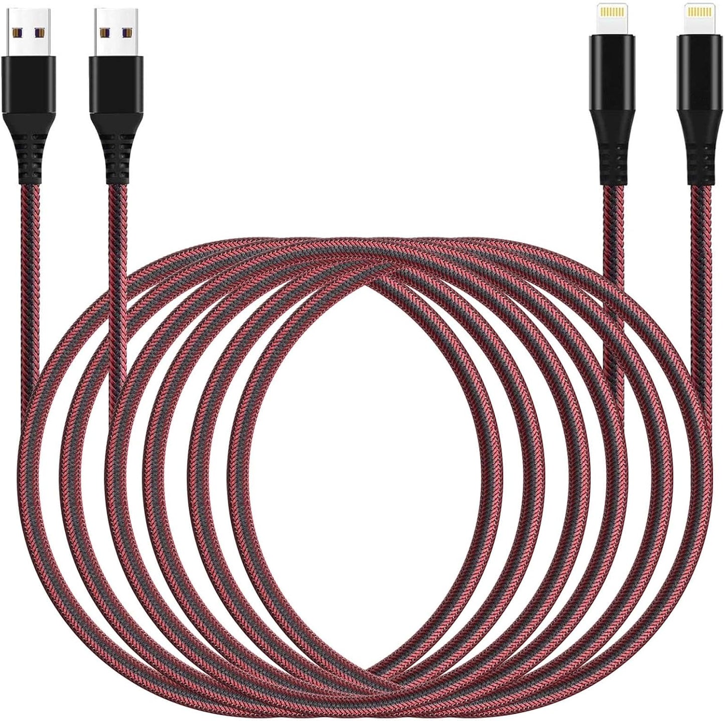 10ft Long Lightning Charger Cable 2-Pack for iPhone - Fast Charging Convenience