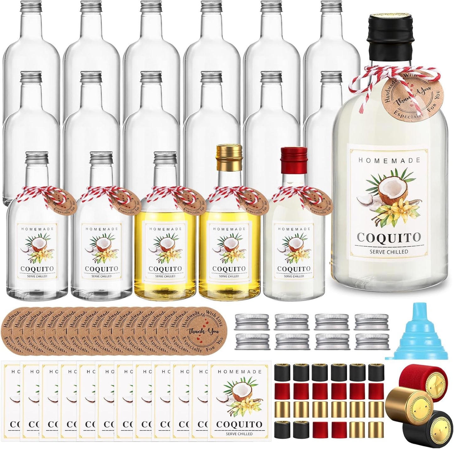24 Set Christmas Plastic Coquito Bottles for Festive Fun