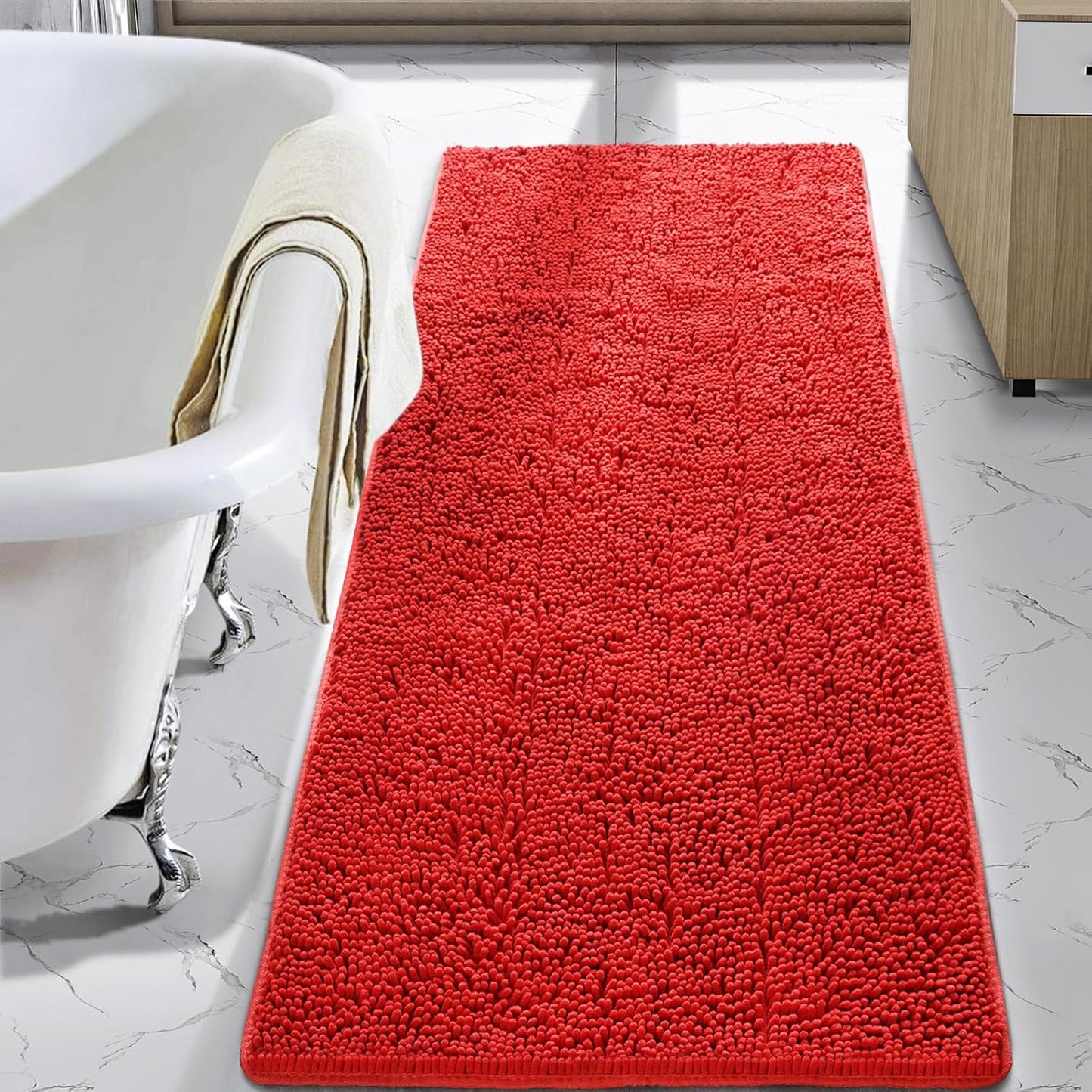 LOCHAS Luxury Bathroom Rug Shaggy Bath Mat 24 x 60 Inch Red