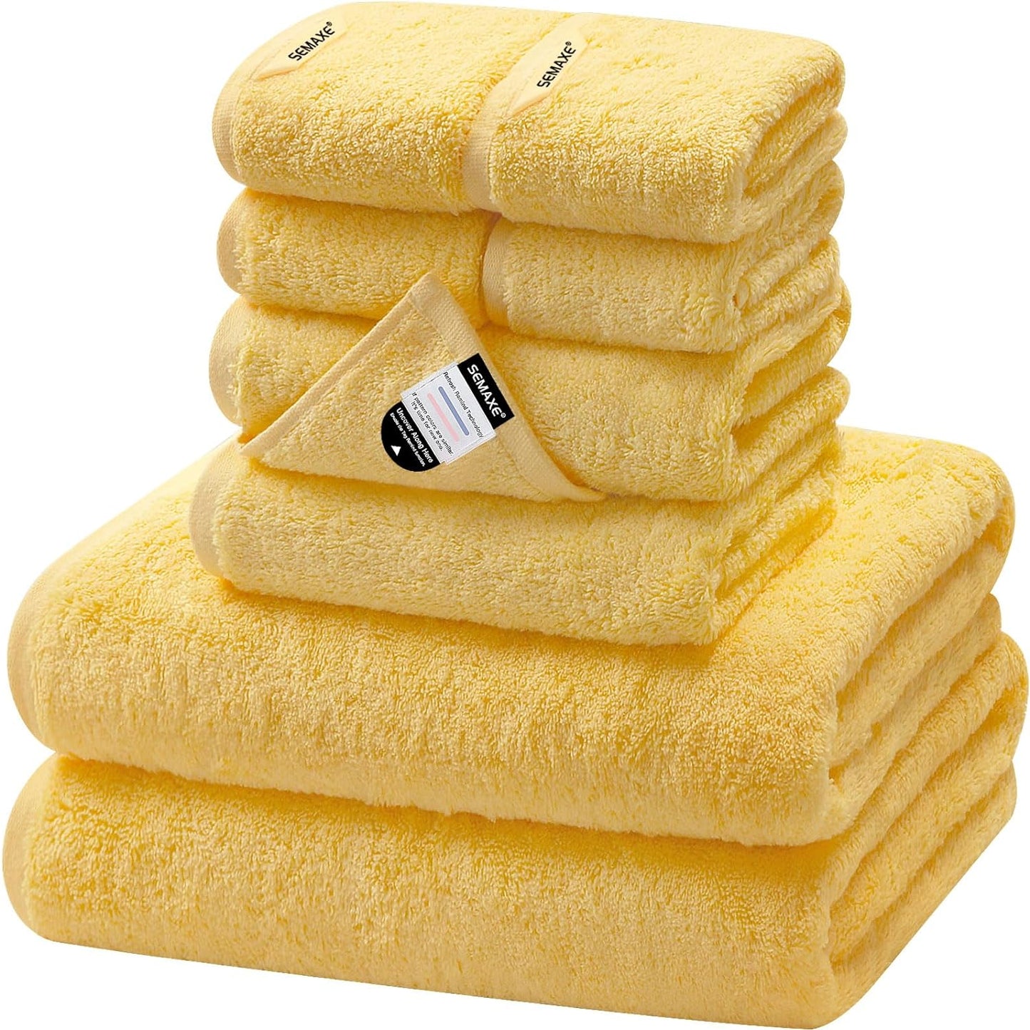 SEMAXE Bath Towel Set - 100% Cotton Absorbent Towels in Yellow