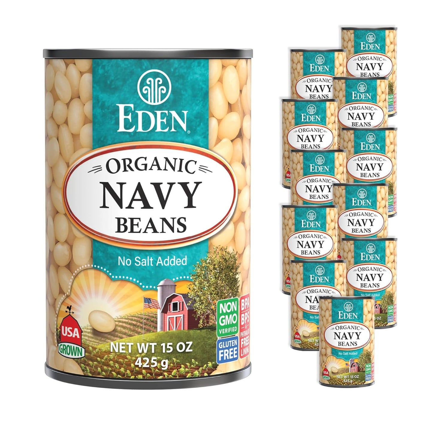 Eden Organic Navy Beans and White Beans, 15 oz Can, 12-Pack
