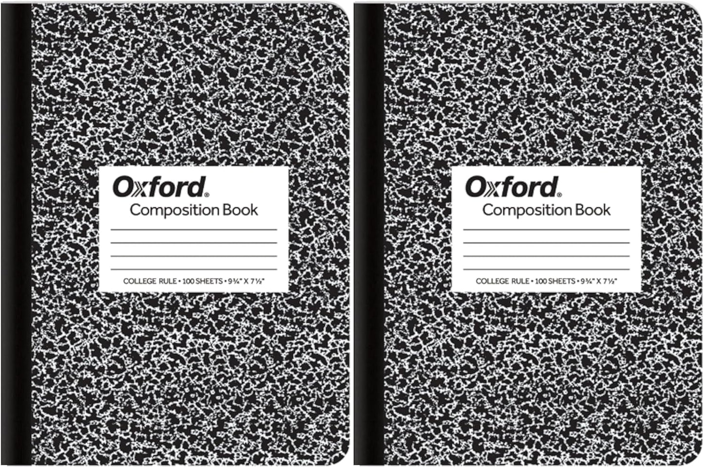 X2 Oxford Composition Notebooks, College Ruled, Black Marble Covers, 100 Sheets