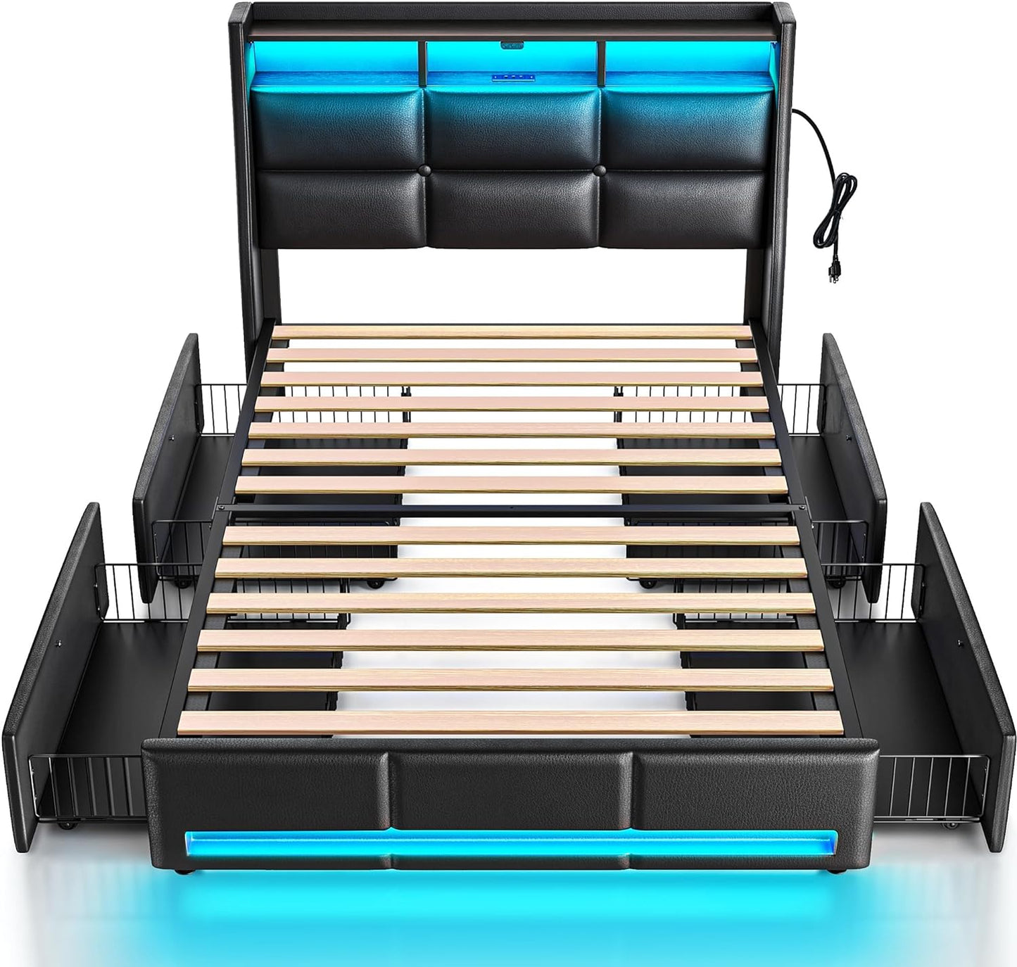 Rolanstar Twin Size Bed Frame with LED Lights and Storage Drawers