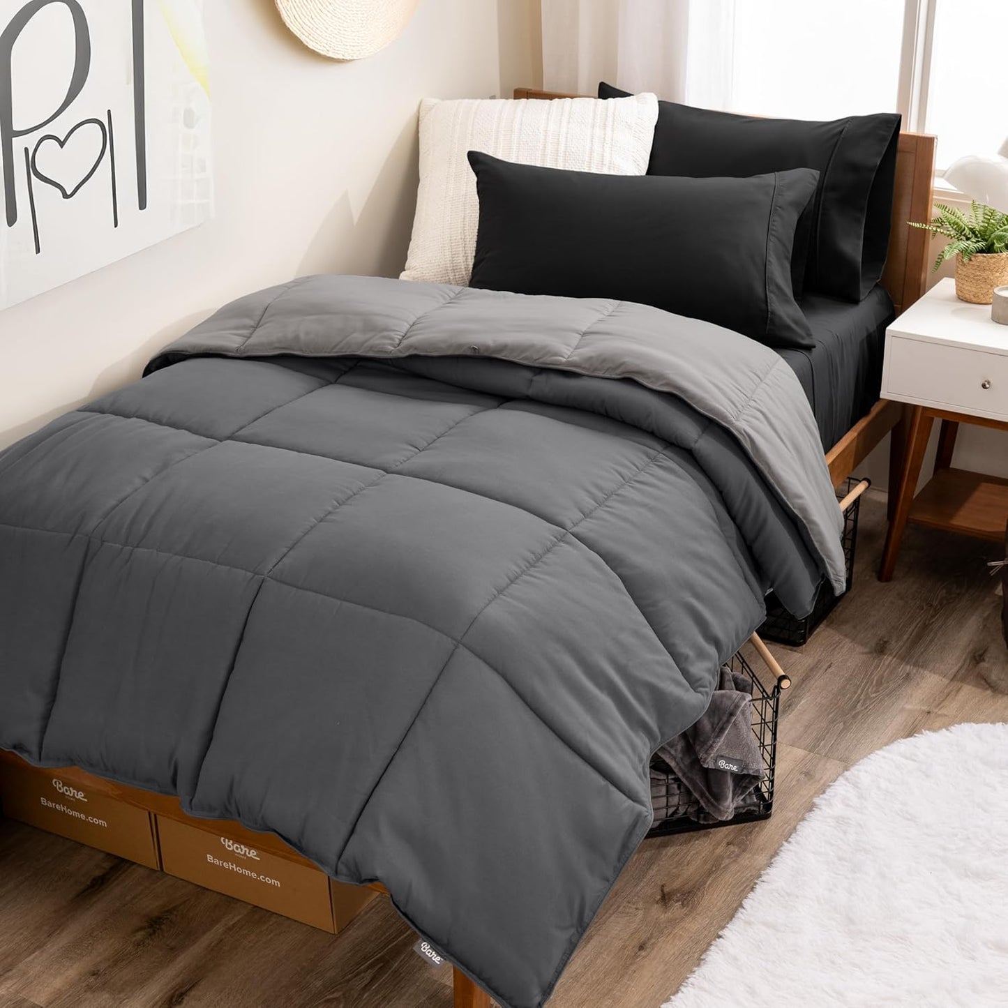 Bare Home Reversible Bed-in-A-Bag Comforter & Sheet Set Twin