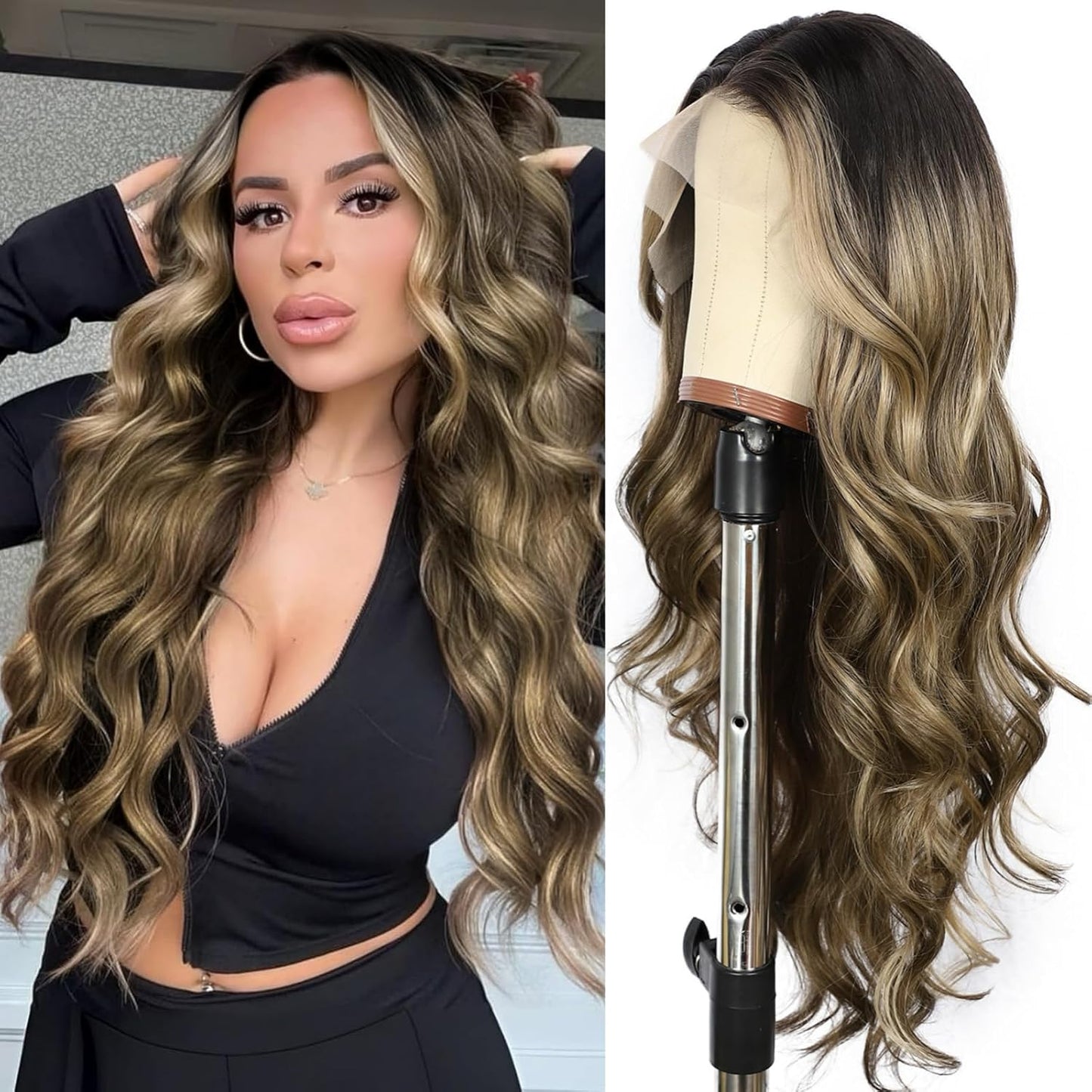 Highlight Brown Lace Front Wigs for Women - 26in Body Wave Style