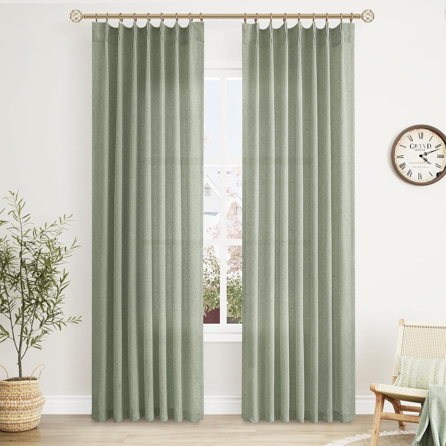 Sage Green Pinch Pleated Linen Curtains for Elegant Spaces