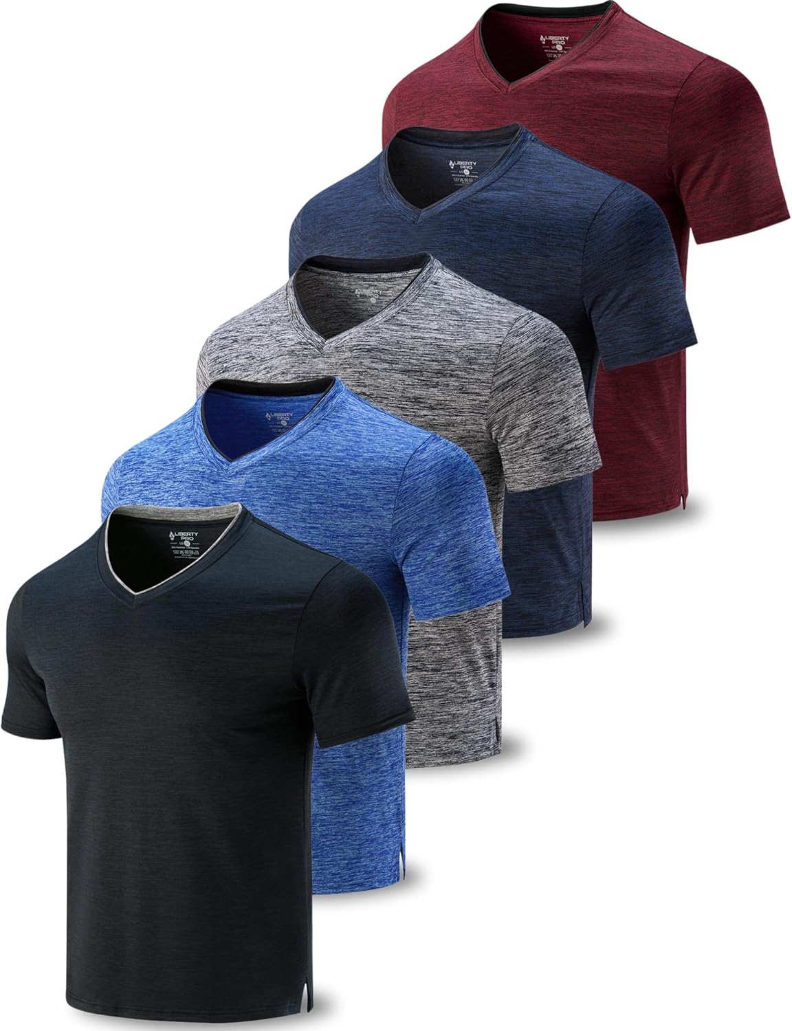 5 Pack Mens V-Neck Dry Fit T-Shirts for Active Workouts