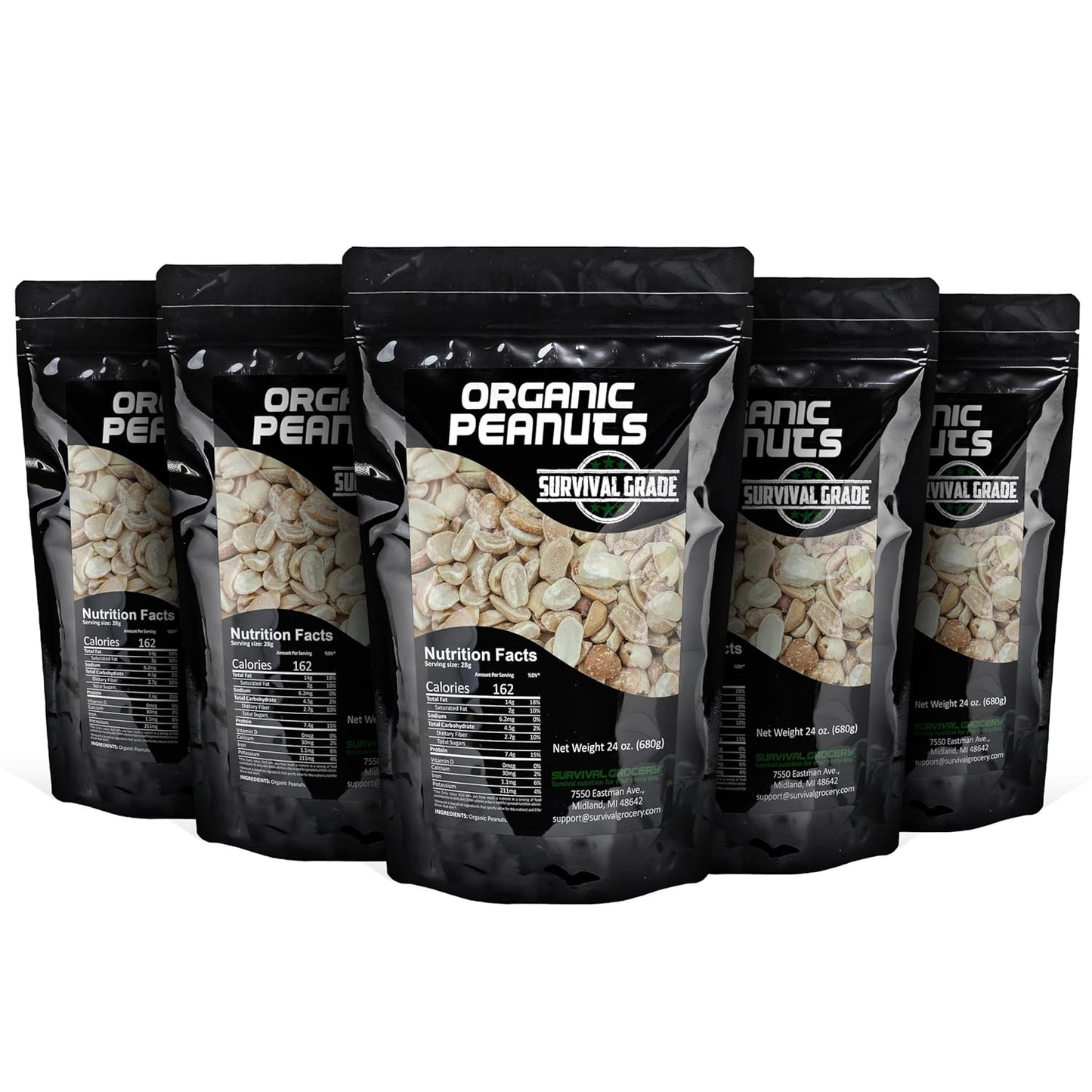 Survival Grocery Organic Dry Roasted Peanuts - Protein Rich Snack
