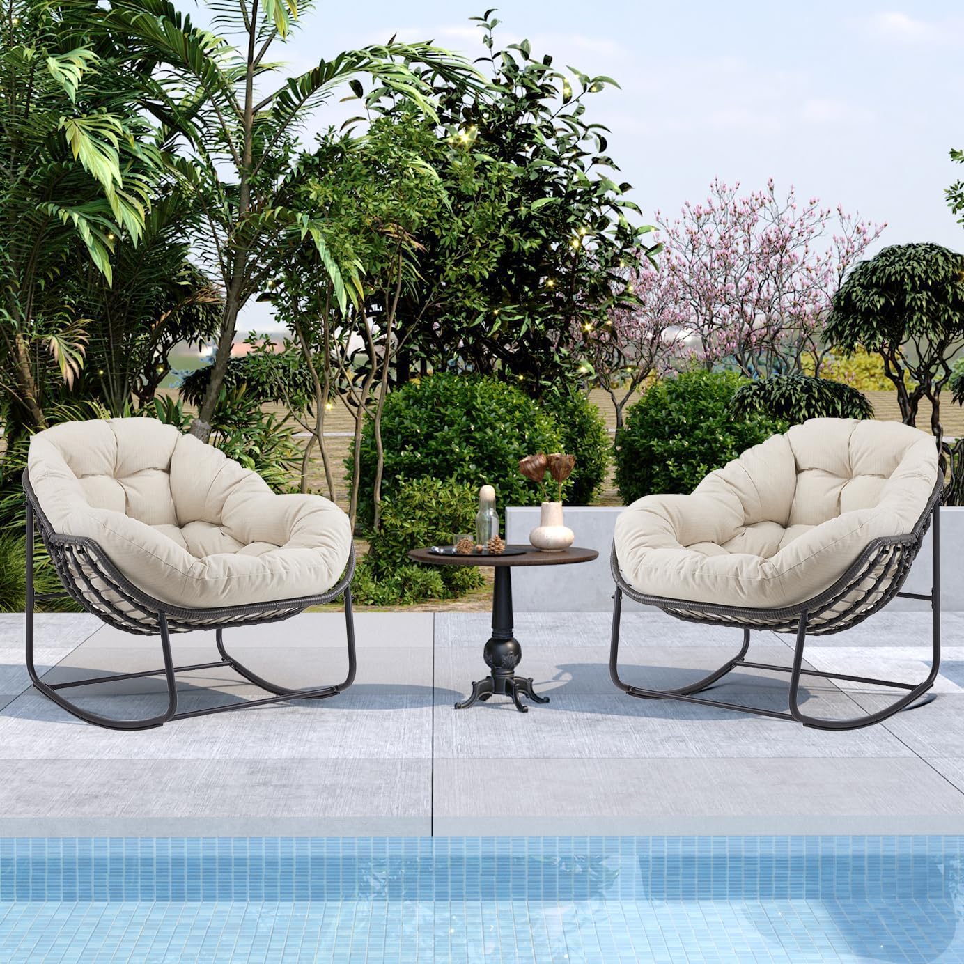 Oversized Outdoor Papasan Rocking Chair Set of 2 for Relaxation