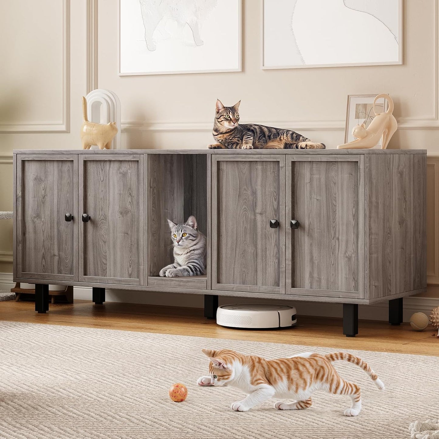 Spacious 59 Inches Cat Litter Box Enclosure for Two Cats