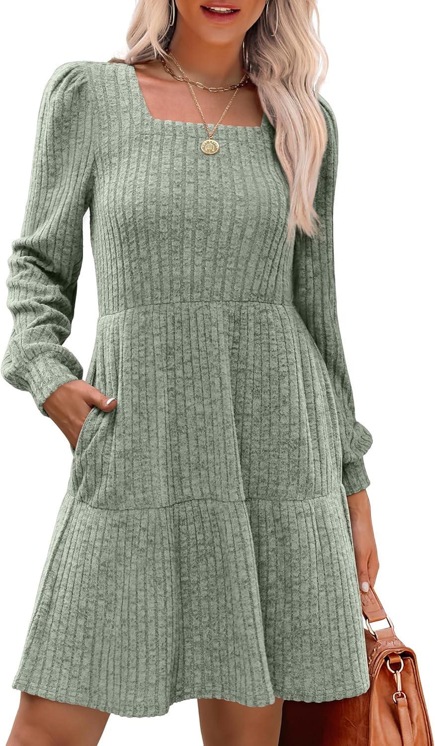 Stylish Womens Square Neck Long Sleeve Fall Dresses for All Occasions