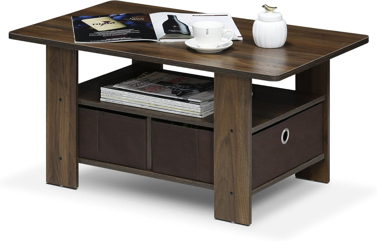 Furinno Andrey Coffee Table with Bin Drawer for Modern Spaces