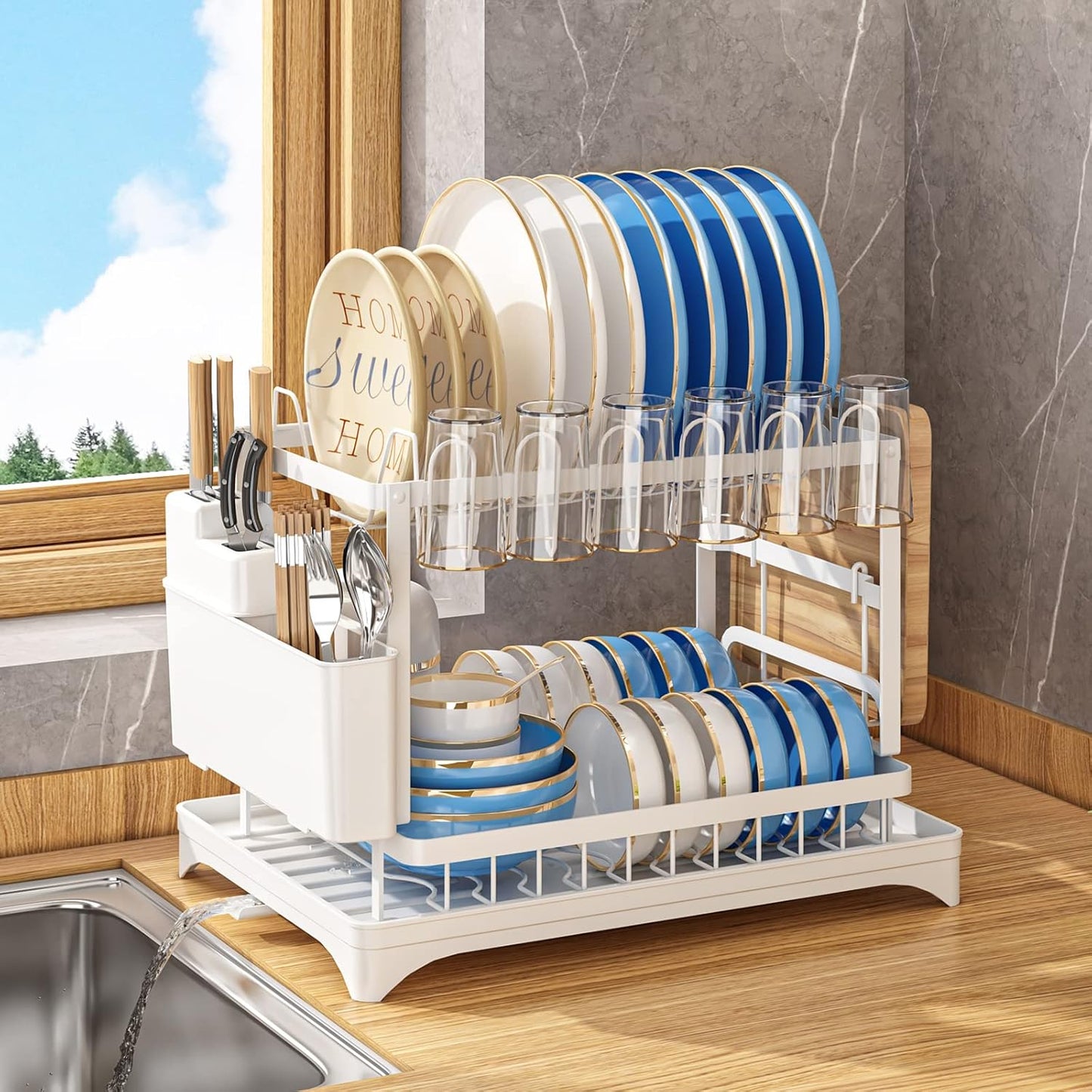 Dish Drying Rack for Kitchen Counter - 2 Tier Iron Drainer