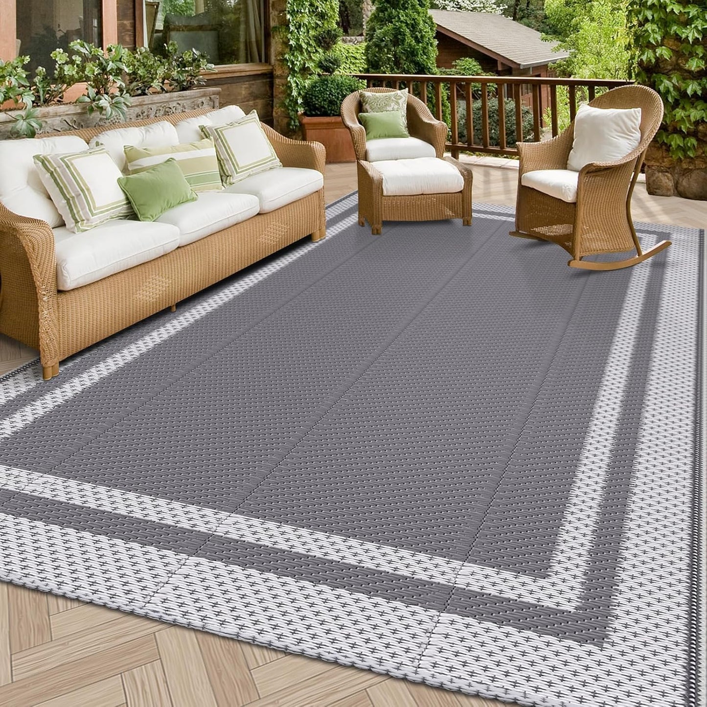 HappyTrends Outdoor Rug Reversible Portable Plastic Straw Camping