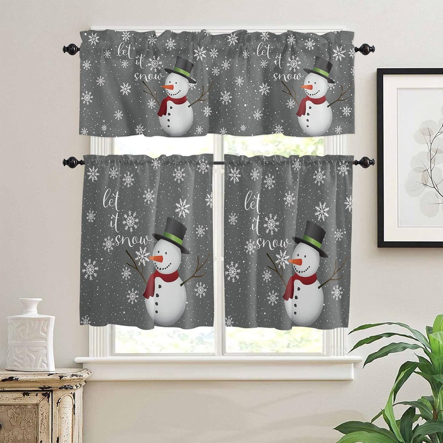 Festive Snowman Kitchen Curtains Set