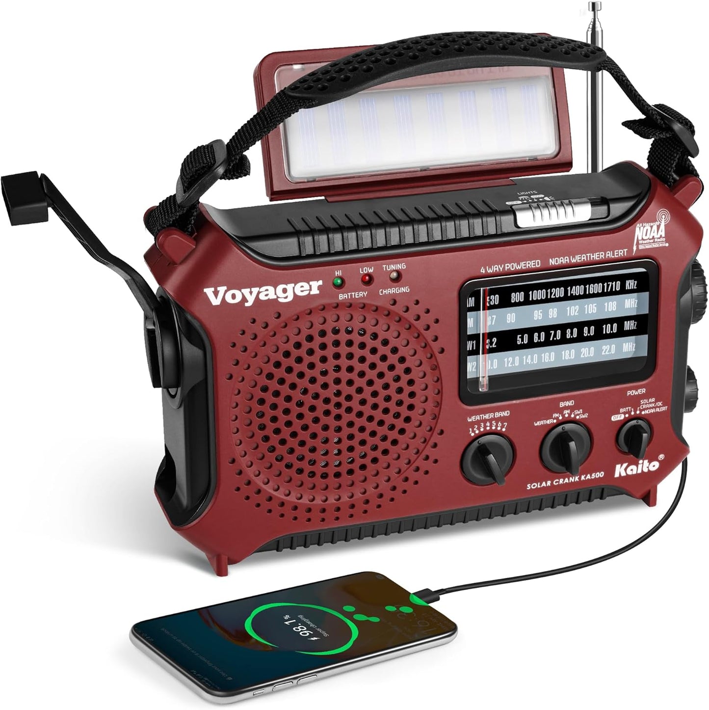 Kaito KA500RED 5-Way Powered Emergency Radio for Safety