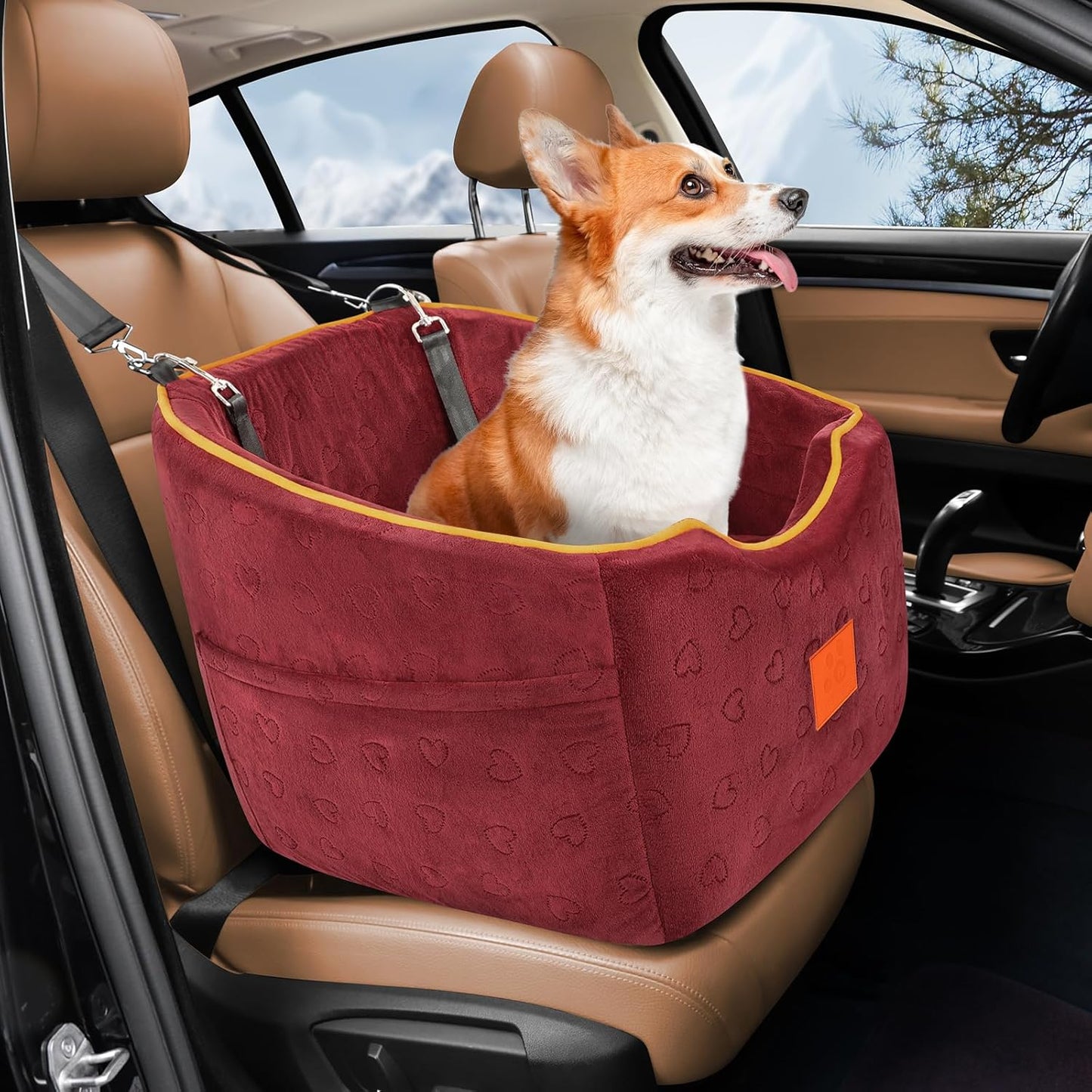 Dog Car Seat for Small Dogs - Memory Foam Booster Seat Red