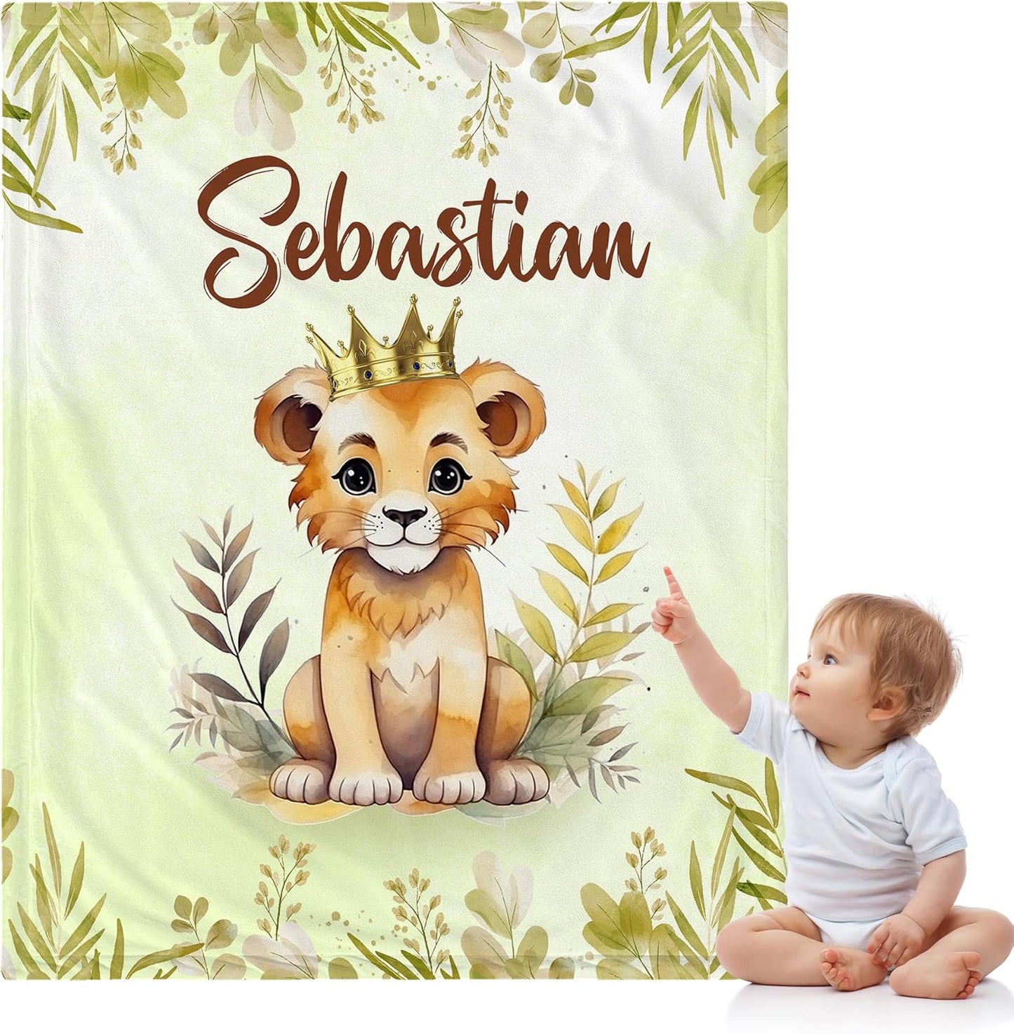 Personalized Lion Baby Blanket - Custom Name for Nursery