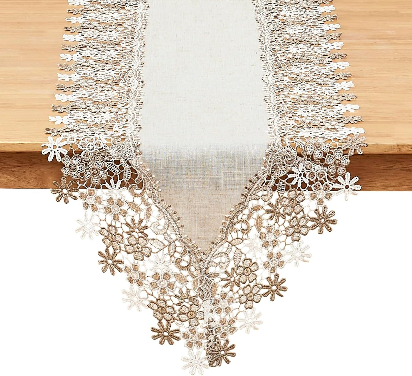 Natural Neutral Earth Tones Floral Lace Table Runner for Home