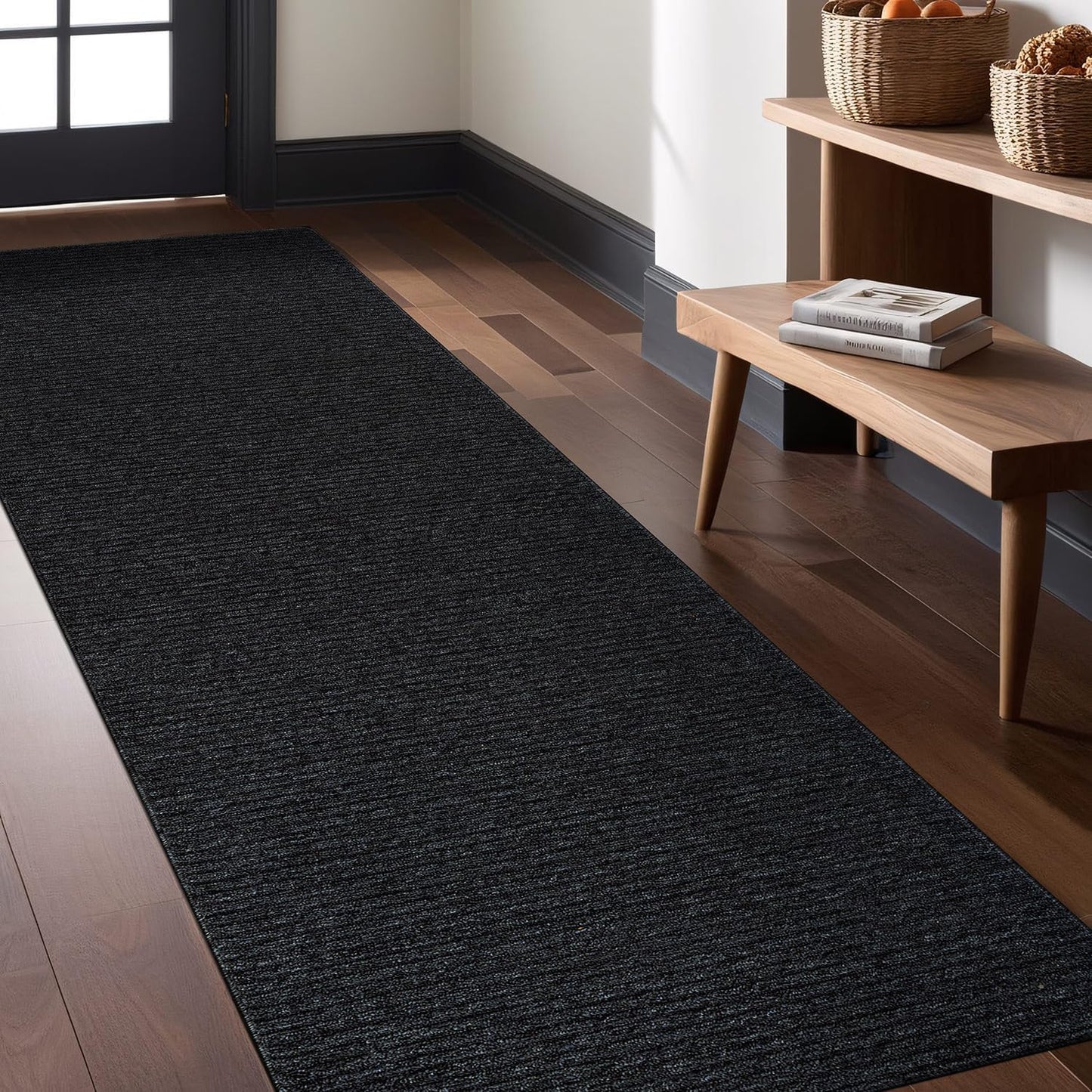 Non Slip Dark Gray Solid Rubber Back Thing Runner Rugs 2x5