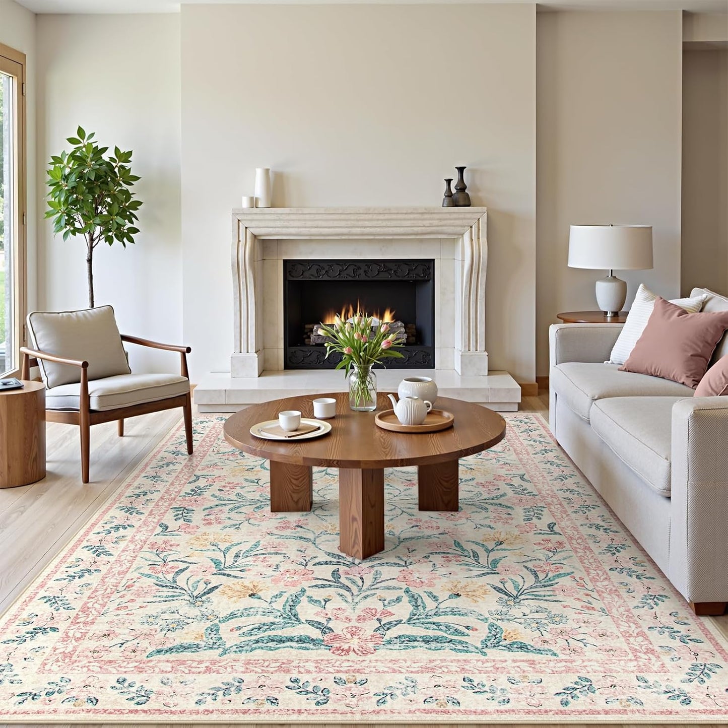 Wonnitar Floral Large Rugs for Living Room, Soft Light Pink Rug