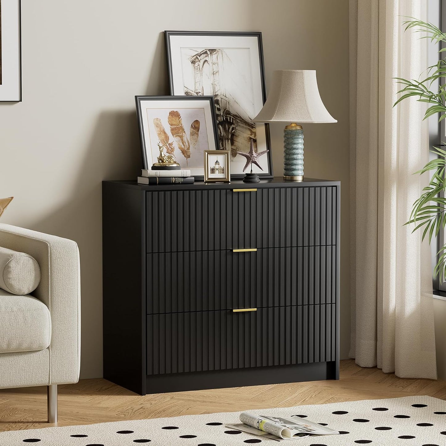 Modern Black Dresser with 3 Drawers for Stylish Storage