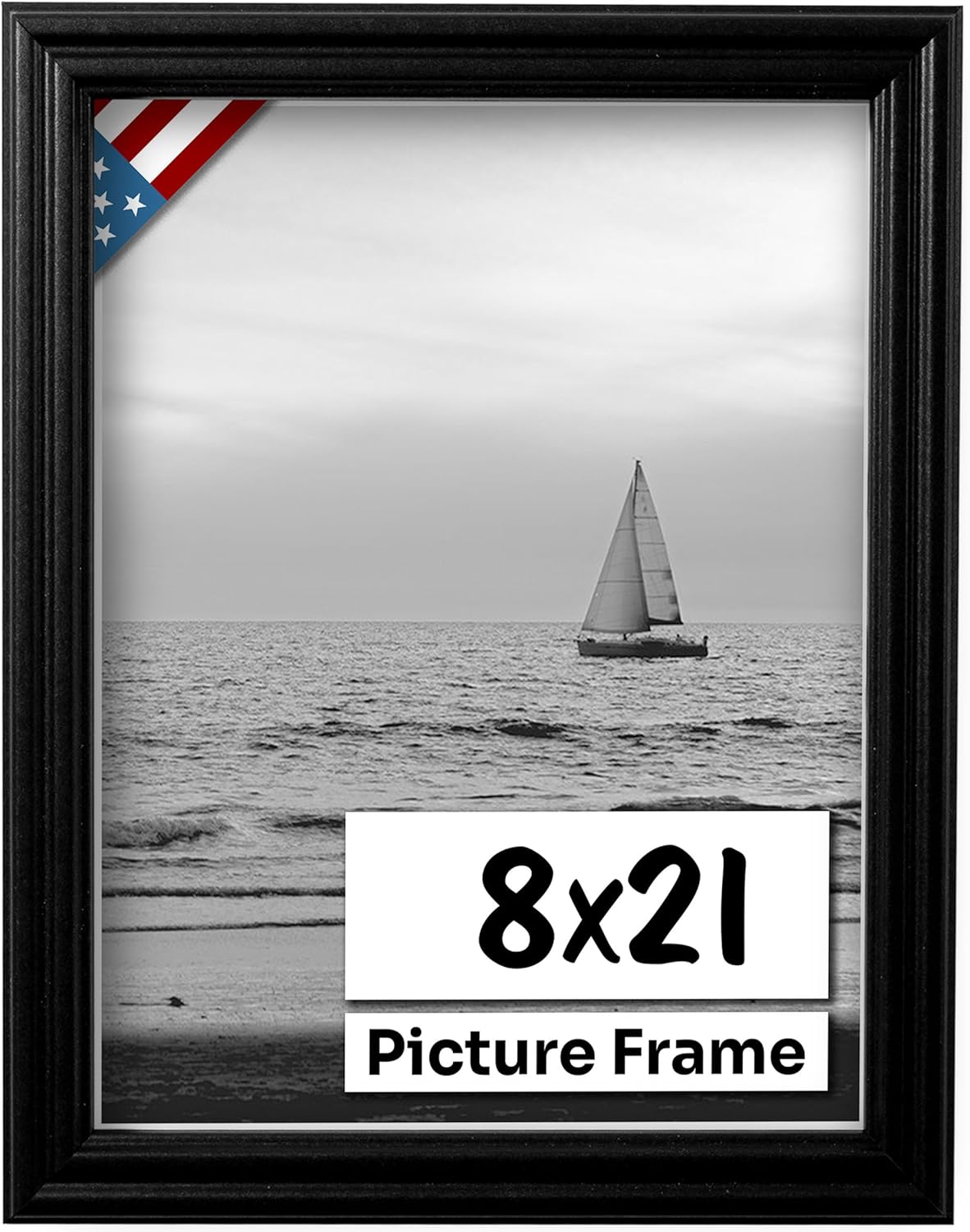 Black 8x21 Picture Frame with UV-Blocking Plexiglass for Art