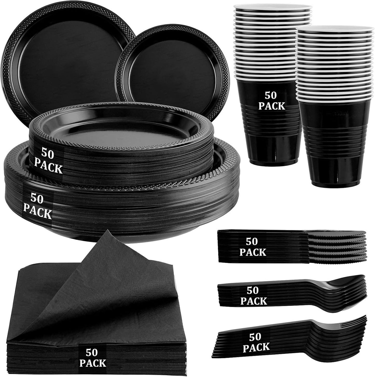 MirthMood 350PCS Black Disposable Plates for Elegant Parties