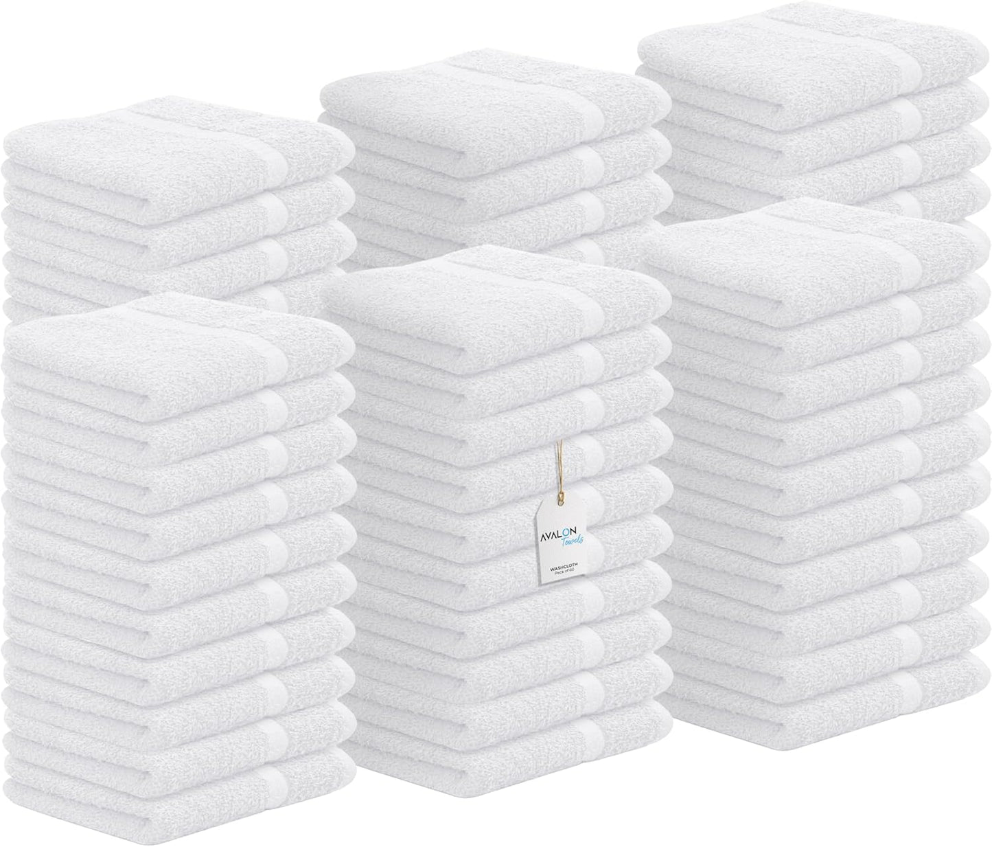 Avalon Towels Cotton Washcloths Pack of 60 Soft Absorbent Towels