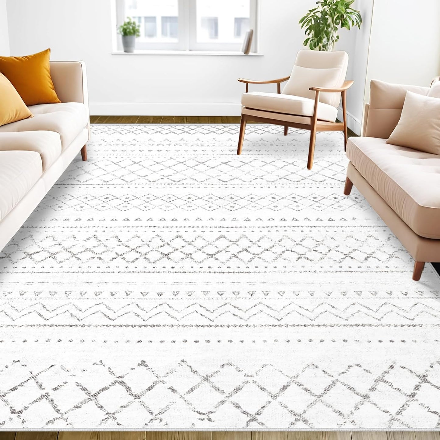 Modern Area Rug 5x7 - Soft Boho Geometric Non-Slip Carpet