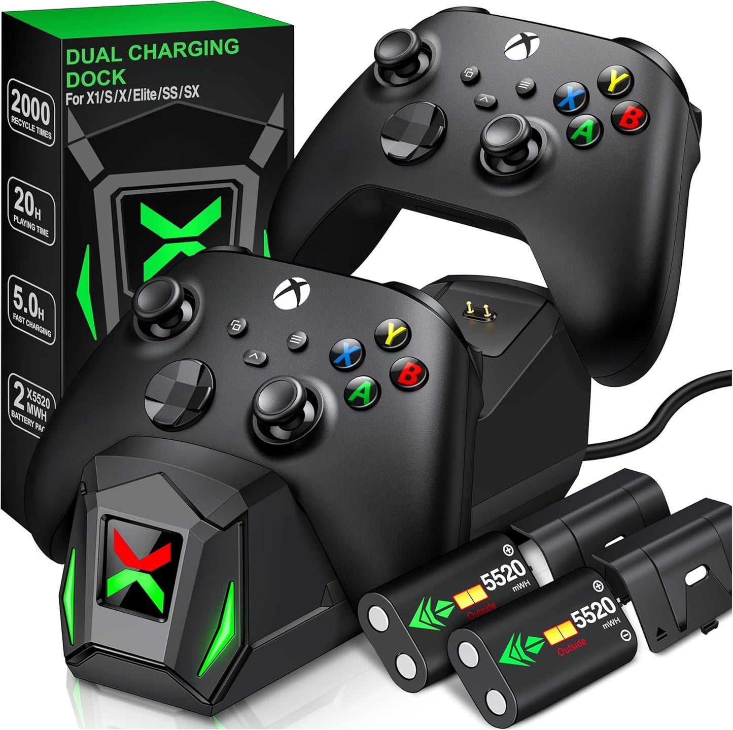 Upgraded Controller Charger Station with 2 Rechargeable Battery Packs