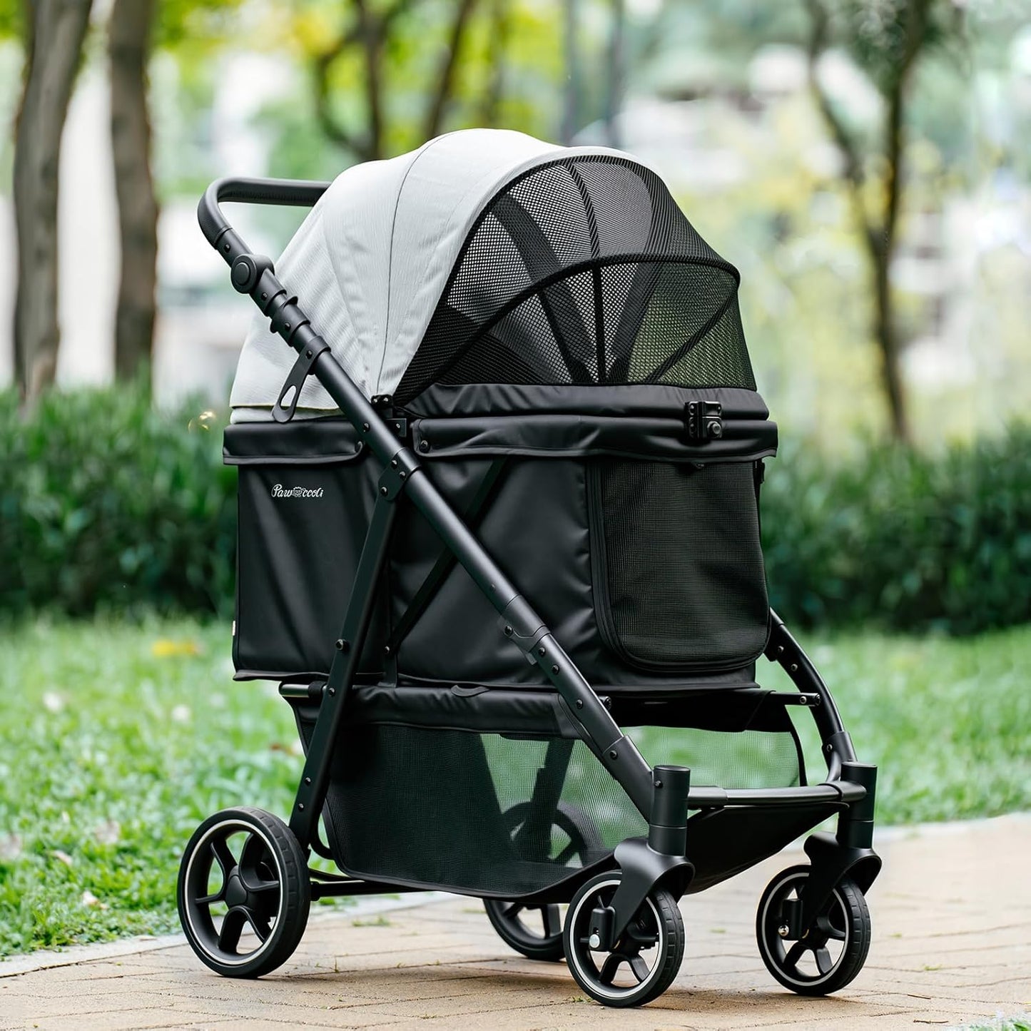 Medium Dog Stroller with Adjustable Handle and Storage Basket