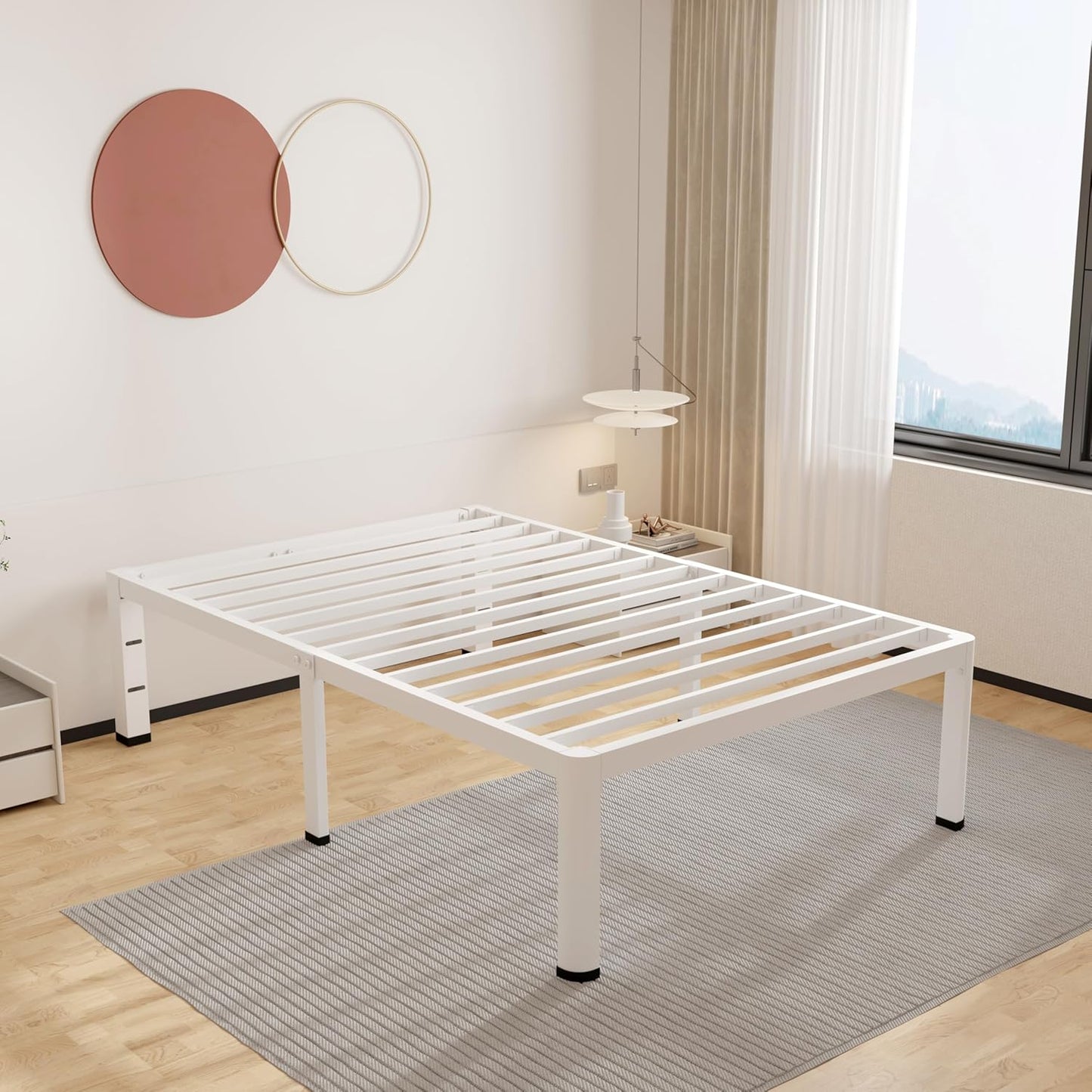 ROIL 14 Inch White Twin Size Bed Frame with Rounded Corner Design