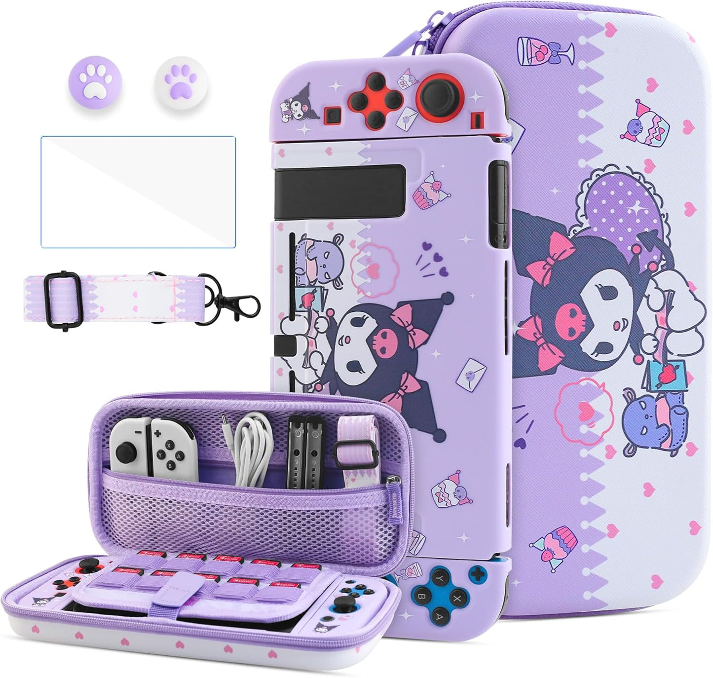 Cute Purple Carrying Case for Nintendo Switch with Bunny Design