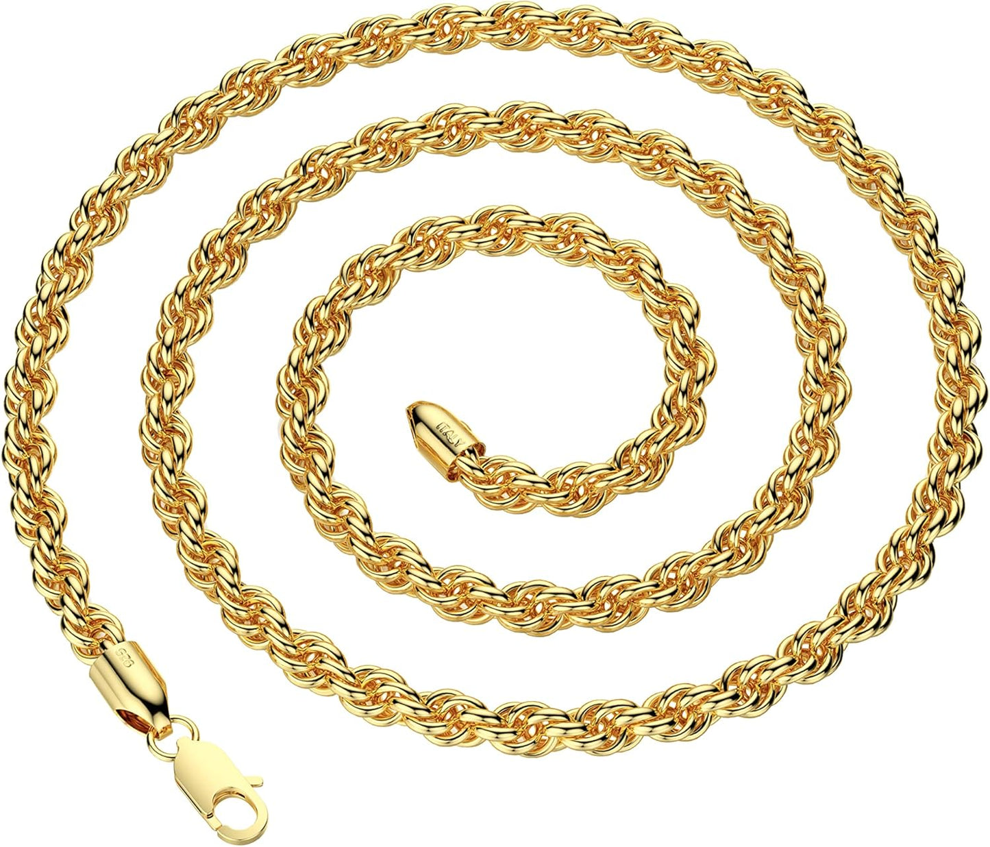 925 Sterling Silver Rope Chain with Lobster Clasp for Men Women