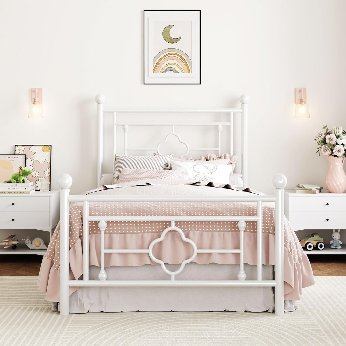 Sturdy Twin Size Metal Platform Bed Frame with Vintage Design