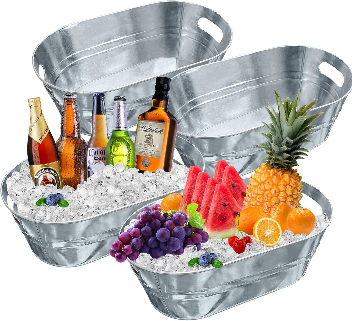 4 PCS 3 Gallon Galvanized Tub for Drinks and Ice Storage