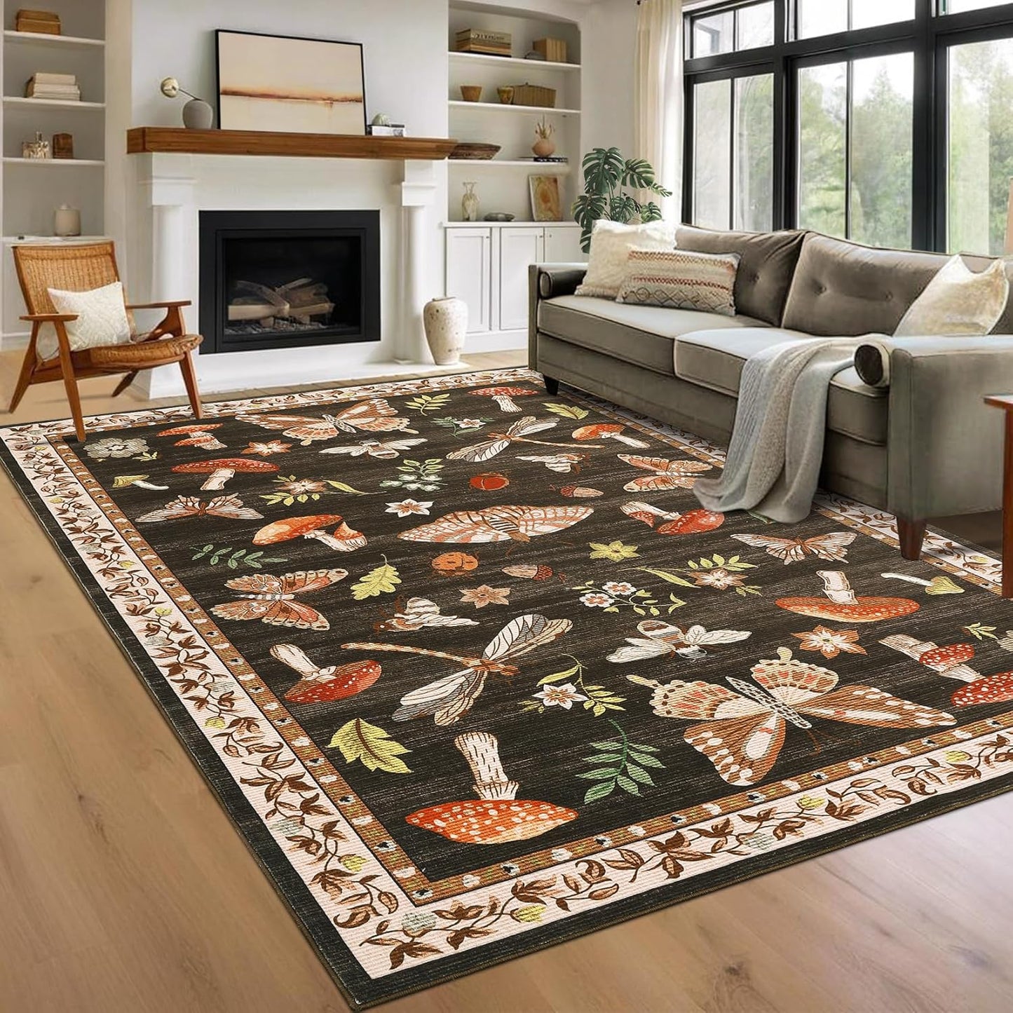 Mushroom Washable Rug 9x12 Area Rugs for Living Room Comfort