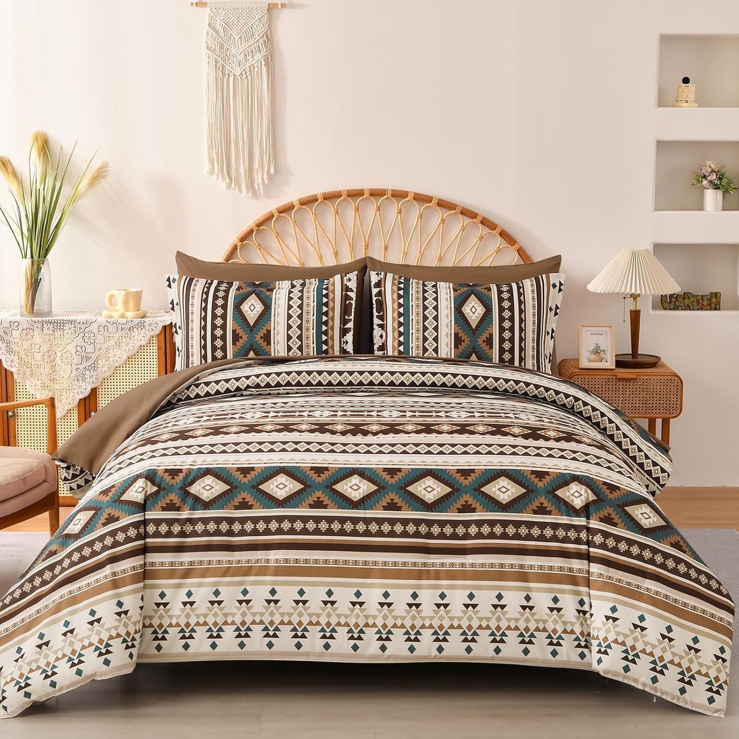 Dinjoy Boho King Size Bed in A Bag 7 Pieces Comforter Set