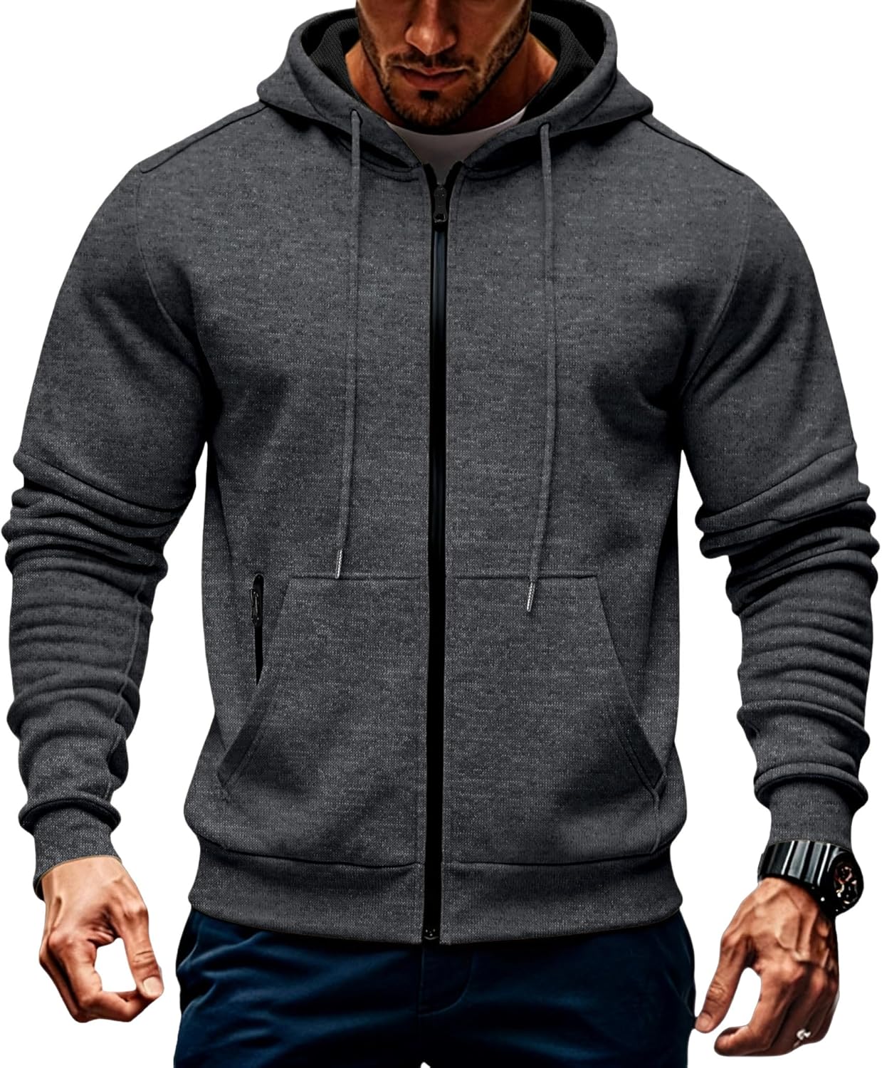 Mens Fleece Hooded Sweatshirt Full Zip Jacket for Winter Wear