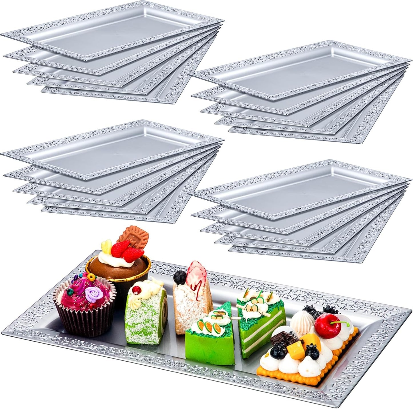 Maxcheck 24 Pcs Plastic Serving Tray Set for Elegant Events