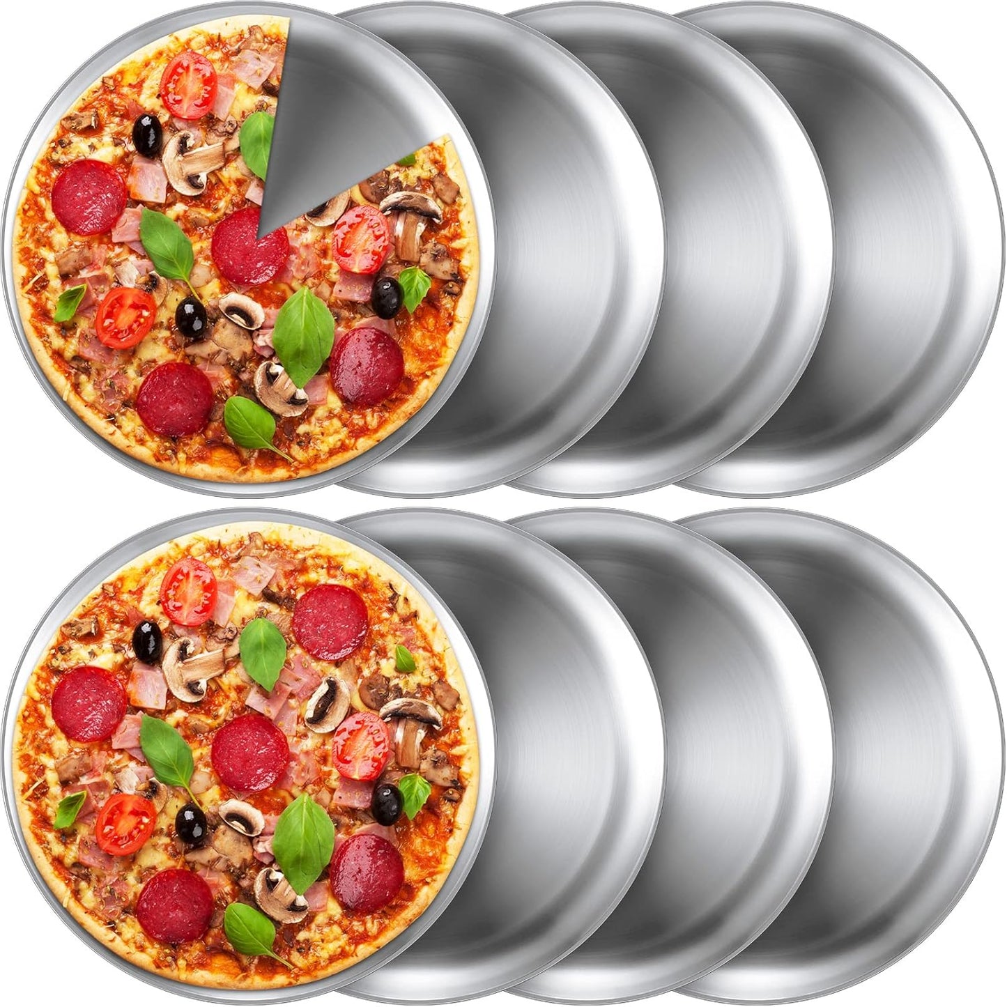 Stainless Steel Pizza Pans Set of 8 for Baking and Serving