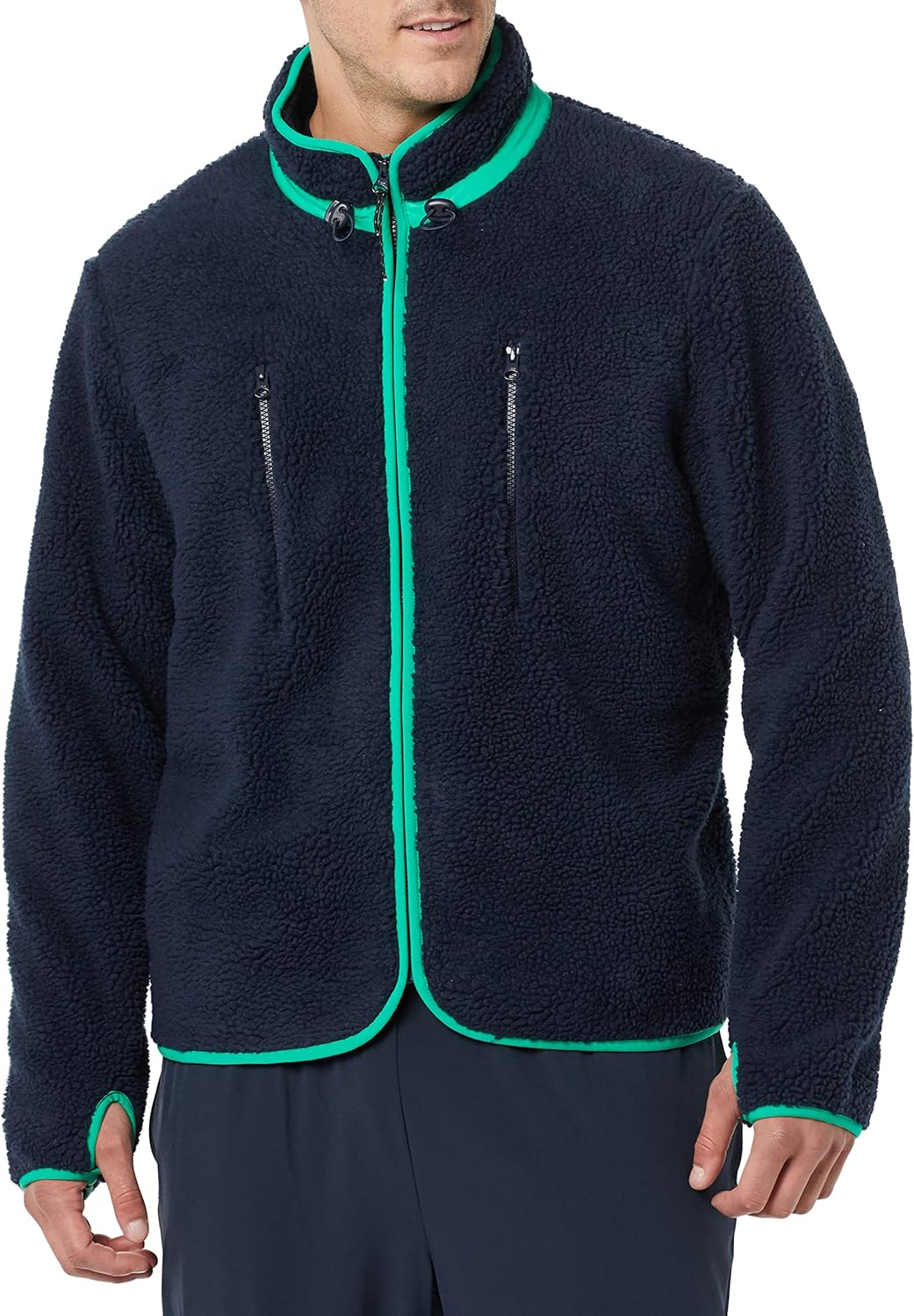 Men's Teddy Fleece Full-Zip Mock Neck Jacket for Cold Weather