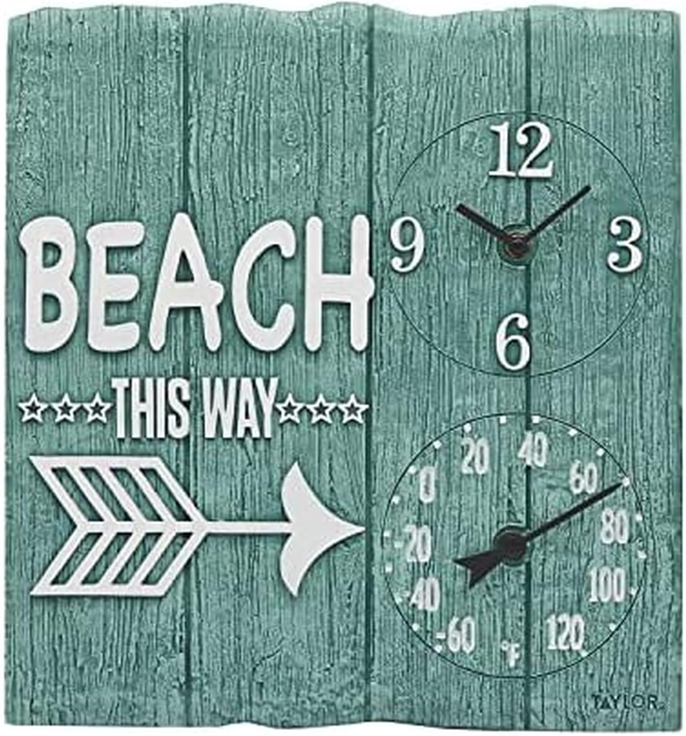 Taylor Beach This Way Poly Resin Indoor Outdoor Clock Thermometer
