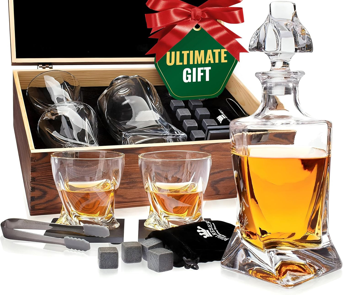 Whiskey Decanter Set with Glasses and Stones for Perfect Gifts