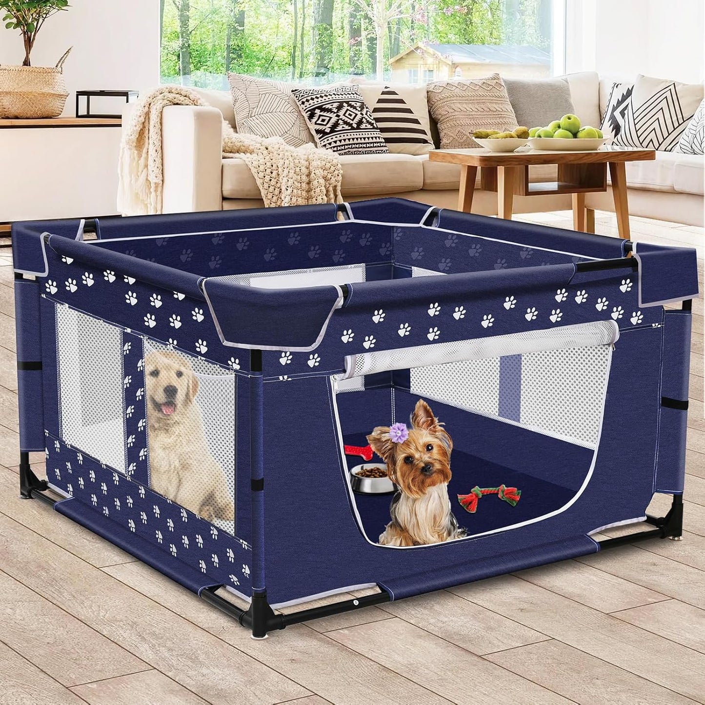 Puppy Playpen for Small Pets with Zipper Gate and Safety Design