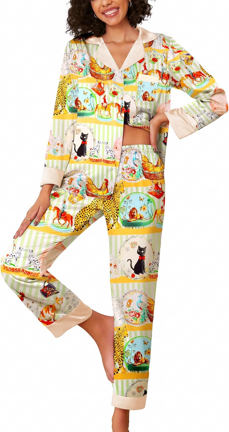 Ekouaer Silk Pajamas for Women Long Sleeve Satin Sleepwear